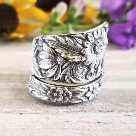 Boho Daisy or Sunflower Adjustable Spoon Ring #1142 - Picture 5 of 11